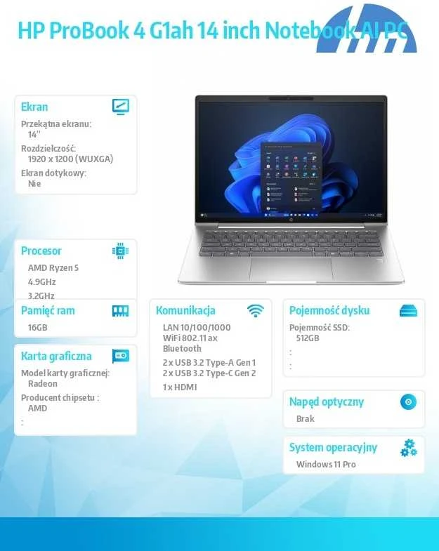 Nešiojamas kompiuteris HP ProBook 4 G1a 14 – Ryzen 5 220 | 14 colių | 16 GB | 512 GB | W11P
