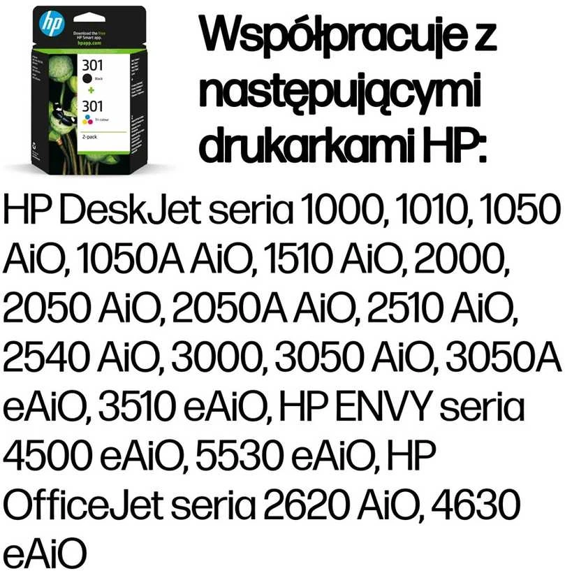 Hewlett Packard (HP) HP 301 2 juodų/trijų spalvų rašalo kasečių pakuotė, 190/165 puslapių, skirtos Deskjet 1510, 3055A, Officejet 2622