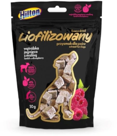 Hilton liofilizowany skanėstas su wątróbką jagnięcą i maliną šuniui 50g