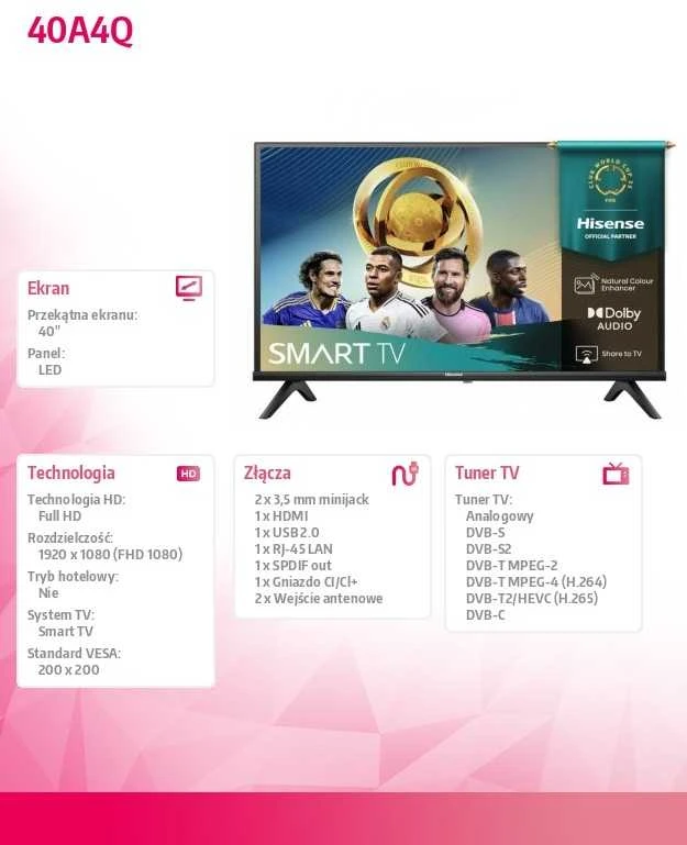 Televizorius Hisense FHD Smart TV | 40A4Q | 40" | Smart TV | VIDAA OS | FHD | Juodas