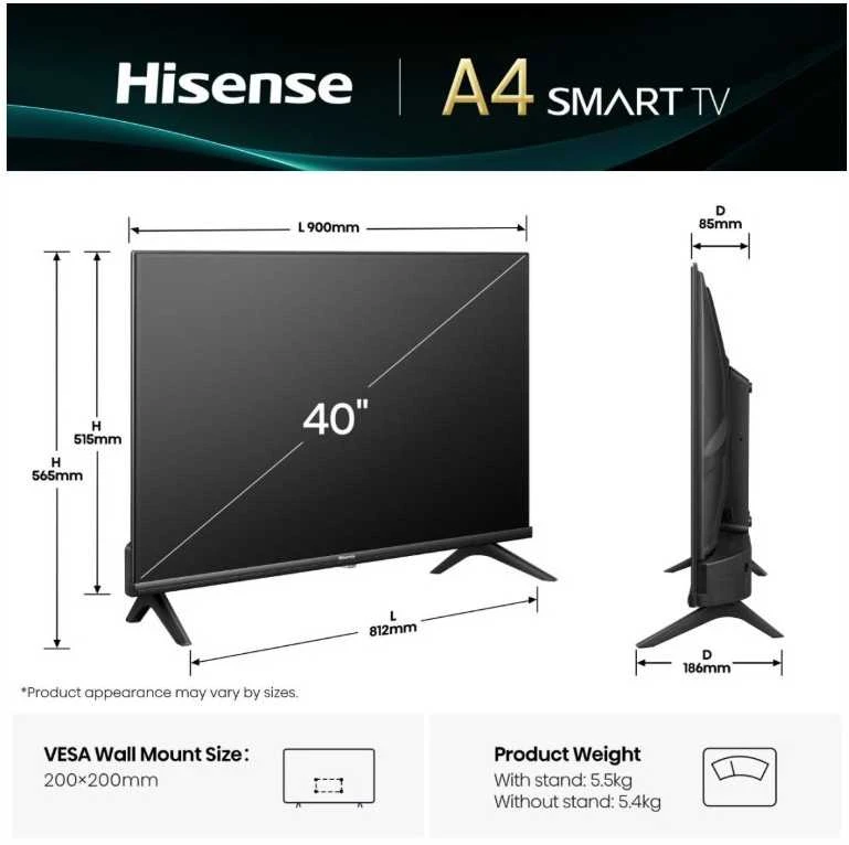 Televizorius Hisense FHD Smart TV | 40A4Q | 40" | Smart TV | VIDAA OS | FHD | Juodas