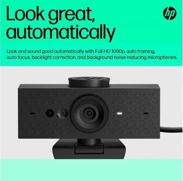 HP 625 USB FHD konferencijų verslo internetinė kamera – pakreipta, pasukama, dvigubą triukšmą mažinantis mikrofonas, HDR, suderinama su „Windows Hello“, pritvirtinama – Juodas