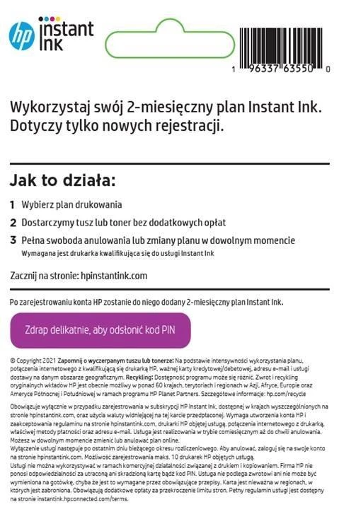 Hewlett Packard (HP) „HP InstInk“ išankstinio mokėjimo kortelė