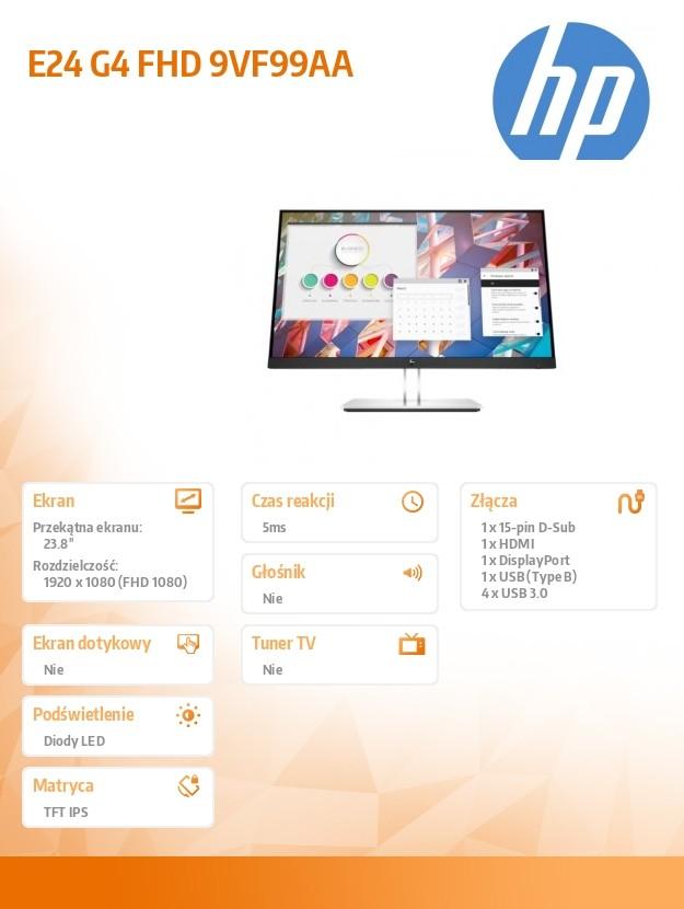 Monitorius HP EliteDisplay E24 G4 FHD, 24", 1920 x 1080, IPS, 60 Hz, 5 ms, 250 cd/m²