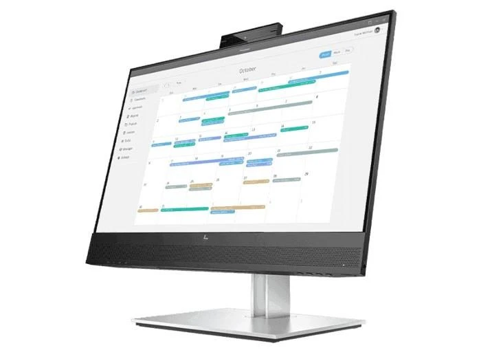 „Hewlett Packard (HP) HP E24mv G4 FHD“ konferencijų monitorius – 23,8 colio, 1920 x 1080 FHD, 250 nitų, 60 Hz, AG, IPS, HDMI/VGA/DisplayPort, 4 USB-A jungtys, garsiakalbiai, 5 MP internetinė kamera, reguliuojamo aukščio / pakreipimo / pasukimo / sukimosi funkcija, 3 metai