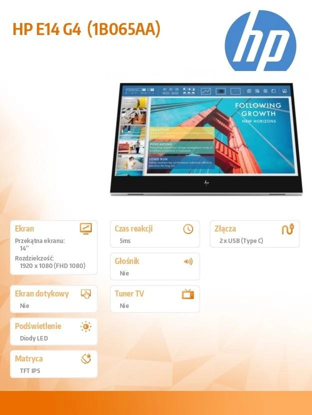 Monitorius HP E14 G4 - 14" 1920x1080 FHD AG, IPS, 2x USB-C, 3 metai
