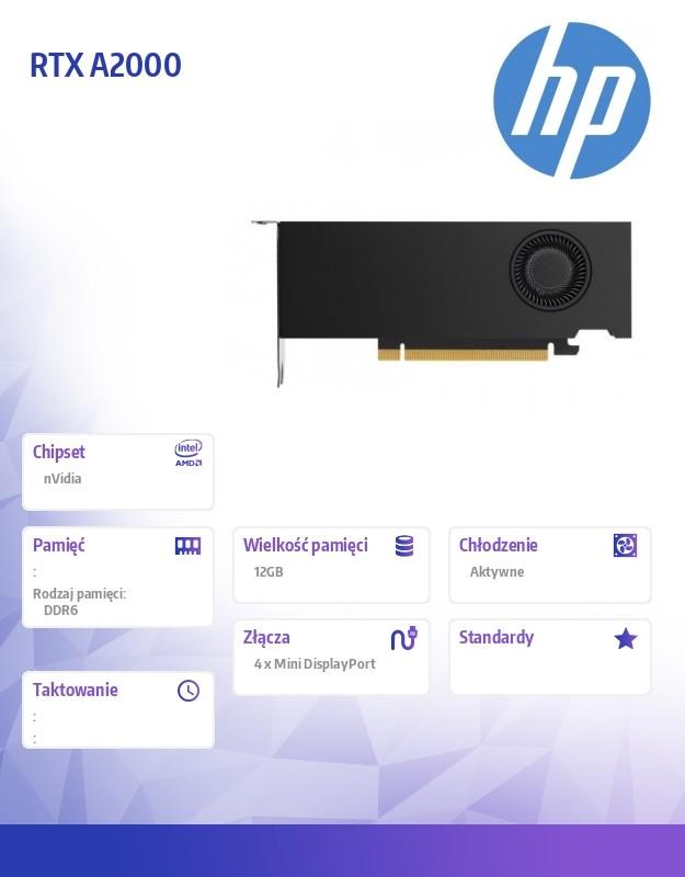 Hewlett Packard (HP) NVIDIA Quadro RTX A2000 12GB GDDR6 4x mini-DisplayPort GPU 3D CAD grafikos vaizdo plokštė, skirta HP darbo stotims – 70 W žemo profilio dviejų lizdų