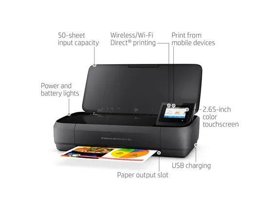 Hewlett Packard (HP) „HP Officejet 250“ mobilusis daugiafunkcis daugiafunkcis spalvotas rašalinis spausdintuvas, A4, 8 psl./min., kopijavimas, 10 psl./min., spausdinimas, 50 lapų, USB, „Wi-Fi“
