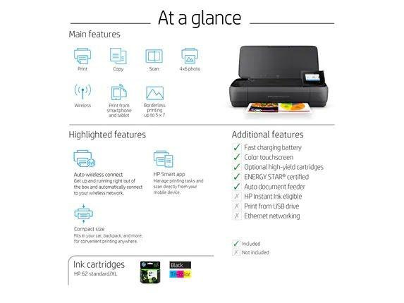 Hewlett Packard (HP) „HP Officejet 250“ mobilusis daugiafunkcis daugiafunkcis spalvotas rašalinis spausdintuvas, A4, 8 psl./min., kopijavimas, 10 psl./min., spausdinimas, 50 lapų, USB, „Wi-Fi“