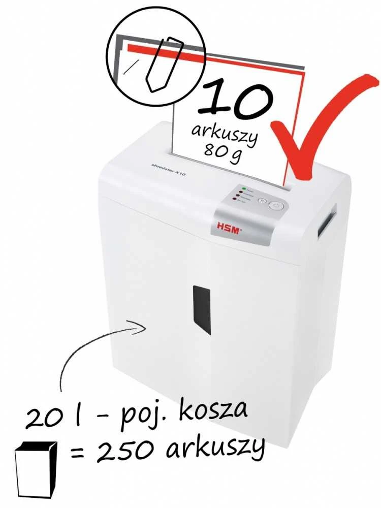 HSM 1045111 HSM „Shredstar X10“ – kryžminio kirpimo, 4,5 x 35 mm / 10 lapų, 80 g / 20 l dėžė / P-4