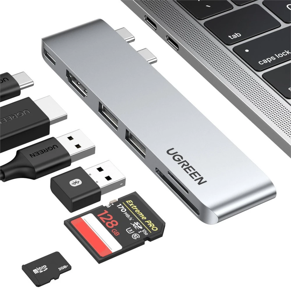 6-in-2 adapteris UGREEN CM380 USB-C šakotuvas, skirtas MacBook Air / Pro