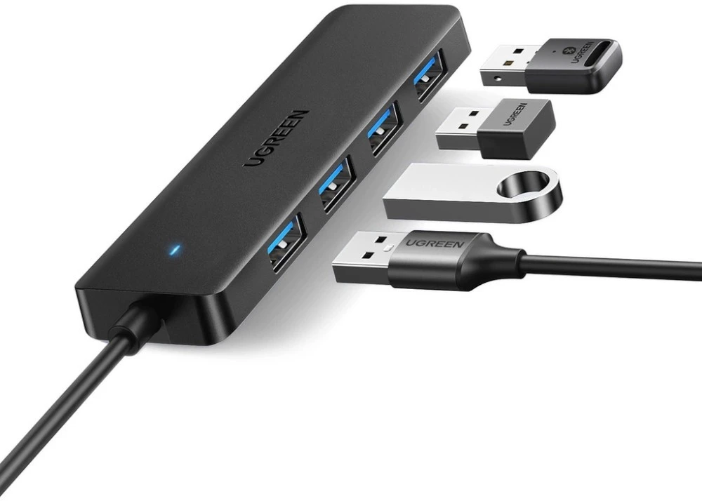 HUB Ugreen CM219 25851 su 4 USB-A 3.0 jungtys and USB-A 3.0 kabelis 15cm - juodos spalvos