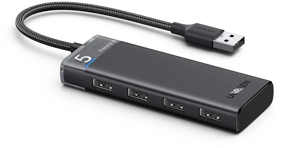 Ugreen CM653 HUB su 4 USB-A jungtys ir USB-A maitinimo laidu - juodas