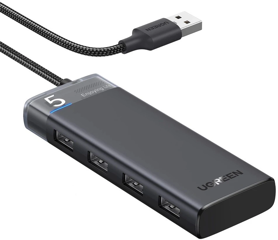 Ugreen CM653 HUB su 4 USB-A jungtys ir USB-A maitinimo laidu - juodas