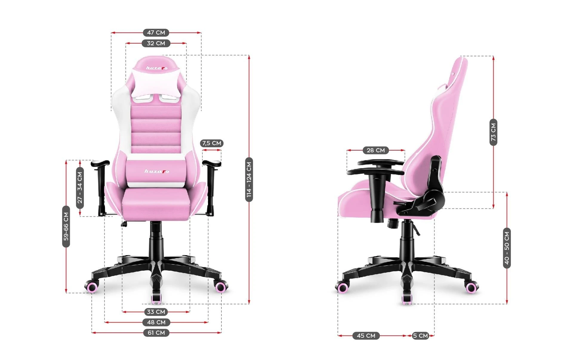 Žaidimų kėdė vaikams Huzaro Ranger 6.0, Baltos/Rožinės spalvos