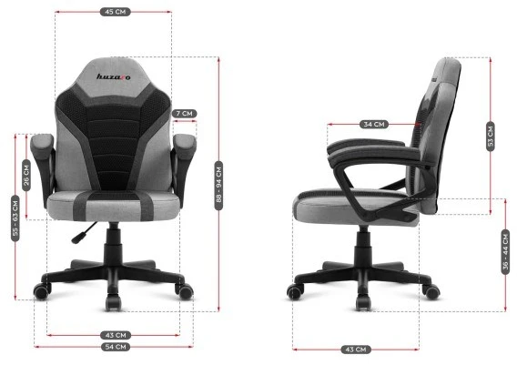 Žaidimų kėdė vaikams Huzaro Ranger 1.0, Juodos/Pilkos spalvos