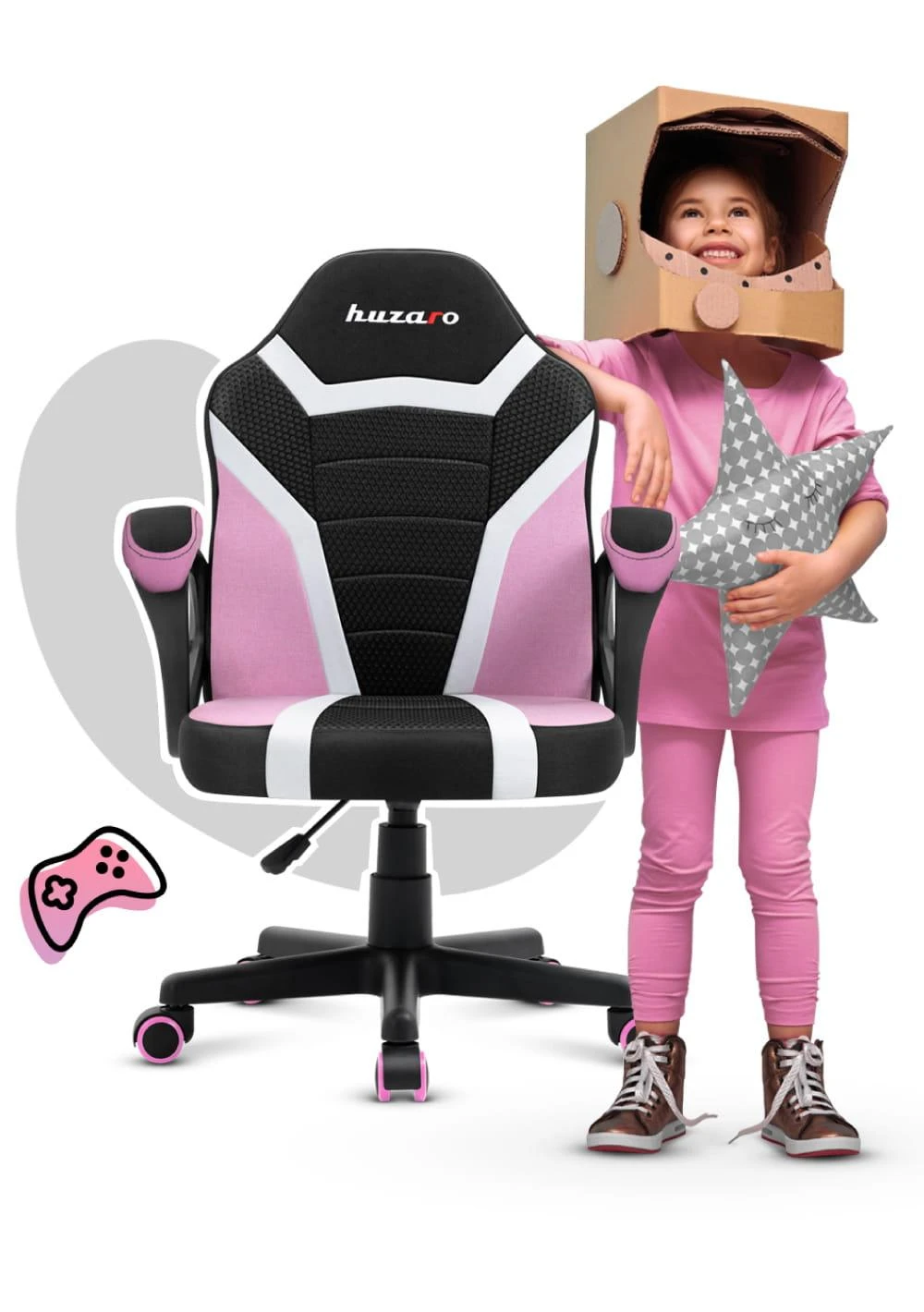 Žaidimų kėdė vaikams Huzaro Ranger 1.0 Mesh, Rožinės spalvos
