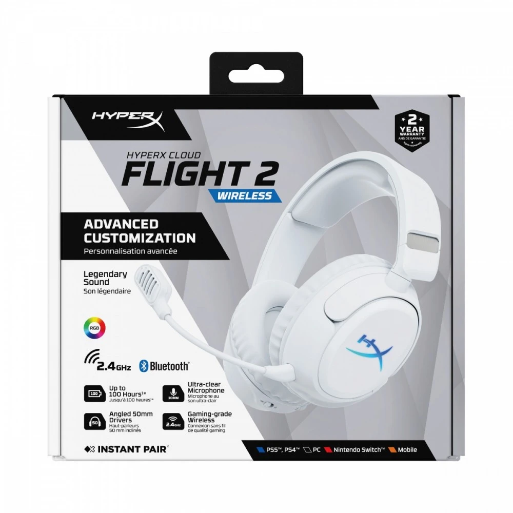 HyperX Cloud Flight 2 baltos ausinės pakuotėje