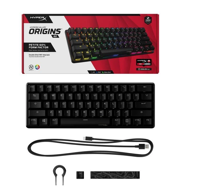 Mechaninė Žaidimų klaviatūra HyperX Alloy Origins 60, HyperX Red - Linear Switch, US išdėstymas