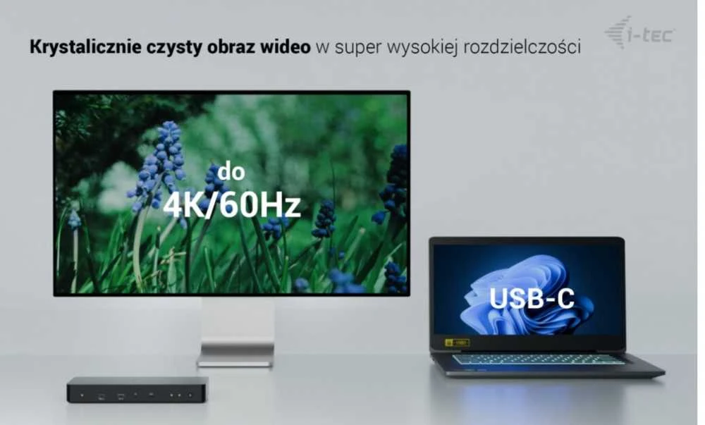 I-tec stotelė su 4K 60Hz monitoriaus ir USB-C jungties vaizdu
