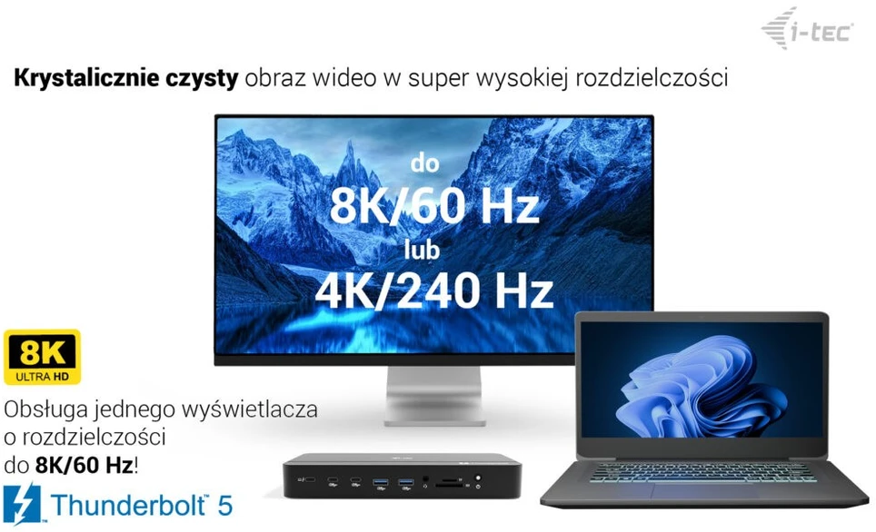 I-tec Thunderbolt 5 trijų ekranų prijungimo stotelė, M.2 lizdas, 6x USB 2.5 GLAN maitinimo šaltinis, 140W