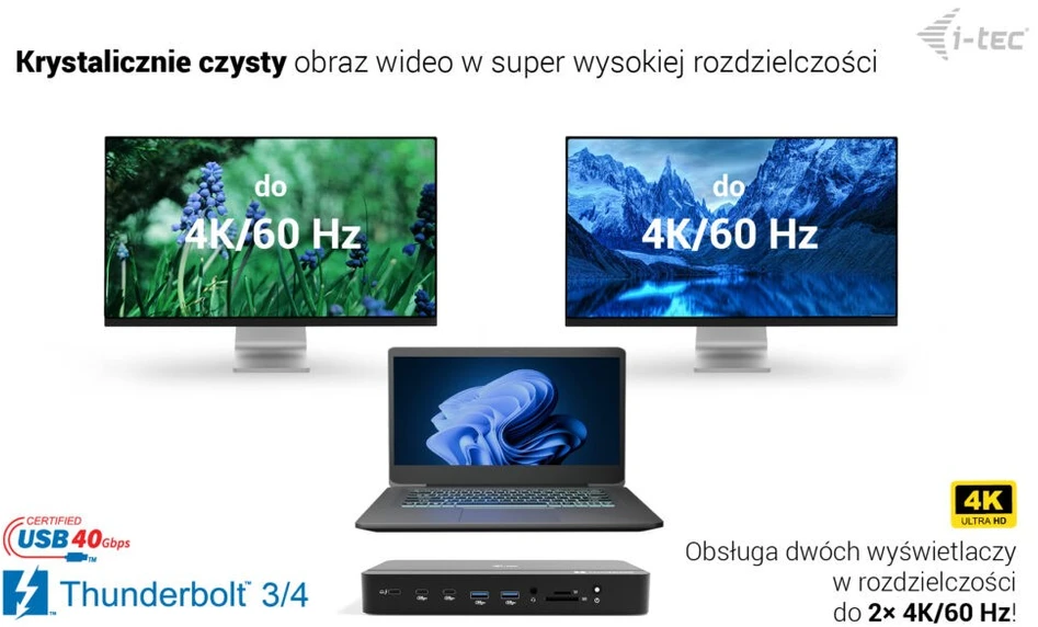 I-tec Thunderbolt 5 trijų ekranų prijungimo stotelė, M.2 lizdas, 6x USB 2.5 GLAN maitinimo šaltinis, 140W