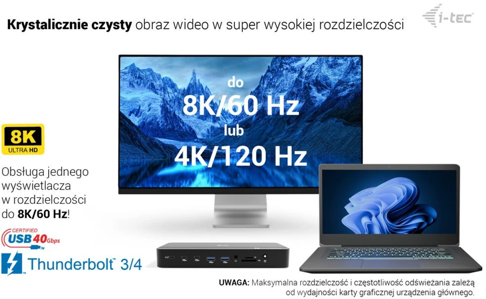I-tec Thunderbolt 5 trijų ekranų prijungimo stotelė, M.2 lizdas, 6x USB 2.5 GLAN maitinimo šaltinis, 140W