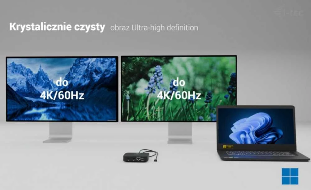 „I-tec USB-C“ dvigubas HDMI 2xHDMI 4K 60Hz 2x USB-C (10Gbps+5Gbps) 4x USB-A (2x5Gbps) Maitinimo tiekimas 100W LAN Garsas + universalus įkrovimas 100W