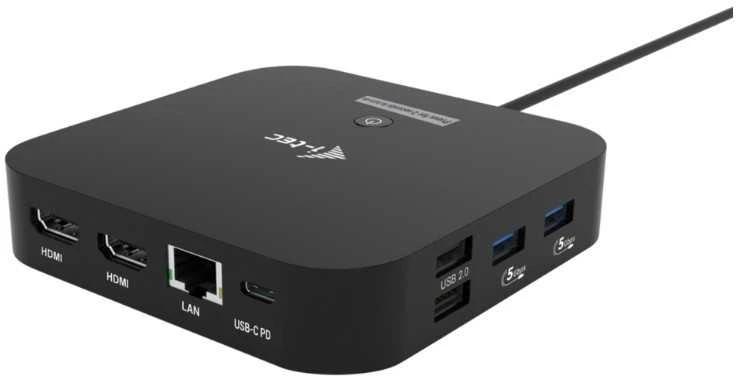 „I-tec USB-C“ dvigubas HDMI 2xHDMI 4K 60Hz 2x USB-C (10Gbps+5Gbps) 4x USB-A (2x5Gbps) Maitinimo tiekimas 100W LAN Garsas + universalus įkrovimas 100W