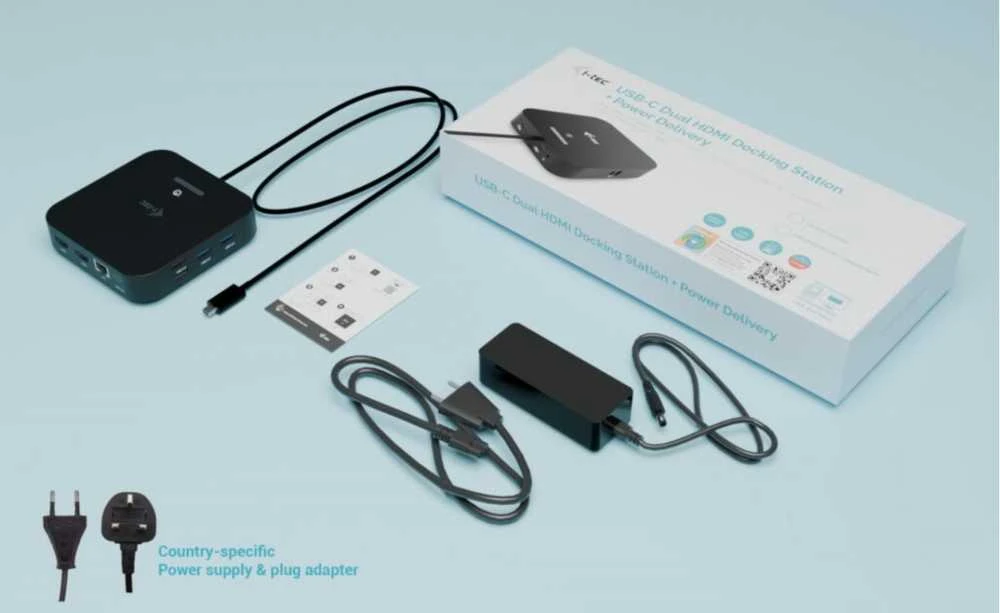 „I-tec USB-C“ dvigubas HDMI 2xHDMI 4K 60Hz 2x USB-C (10Gbps+5Gbps) 4x USB-A (2x5Gbps) Maitinimo tiekimas 100W LAN Garsas + universalus įkrovimas 100W