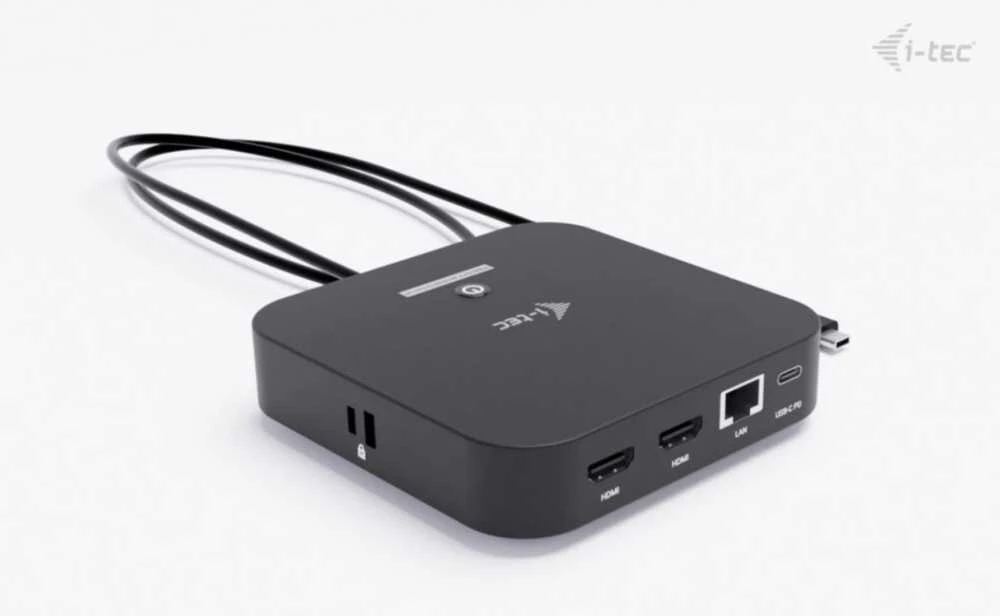 „I-tec USB-C“ dvigubas HDMI, 2xHDMI, 4K 60Hz, 2x USB-C (10Gbps+5Gbps), 4x USB-A (2x5Gbps), maitinimo šaltinis, 100 W LAN, garsas