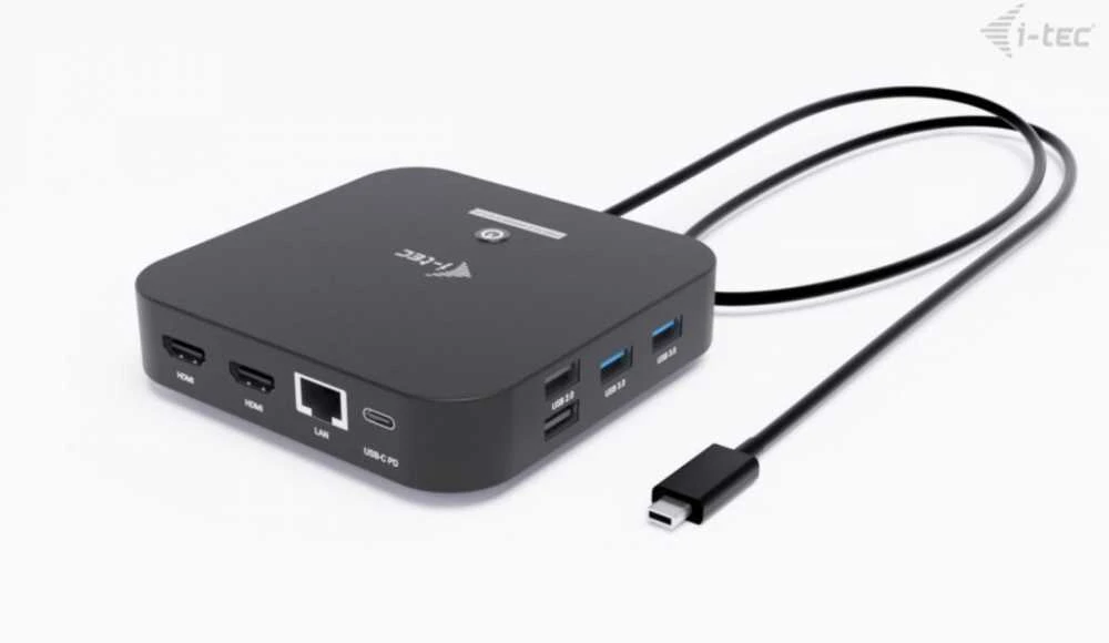 „I-tec USB-C“ dvigubas HDMI, 2xHDMI, 4K 60Hz, 2x USB-C (10Gbps+5Gbps), 4x USB-A (2x5Gbps), maitinimo šaltinis, 100 W LAN, garsas