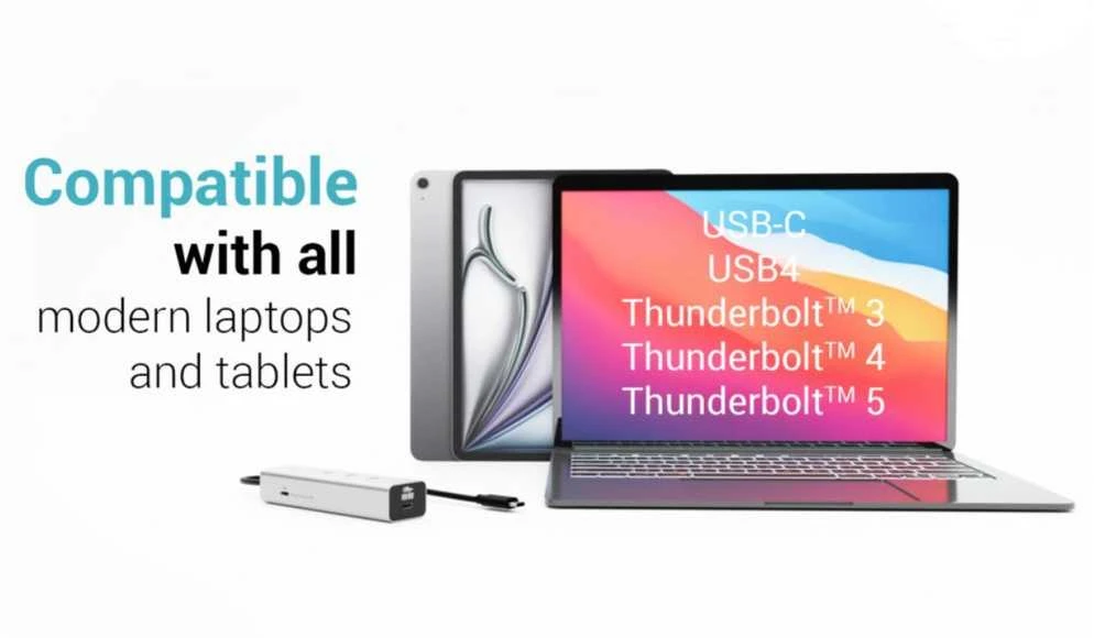 I-tec Metalinis USB-C įkrovimo šakotuvas, 5 prievadų, su USB-C vaizdo įrašu, 8K + maitinimo šaltiniu, 85 W