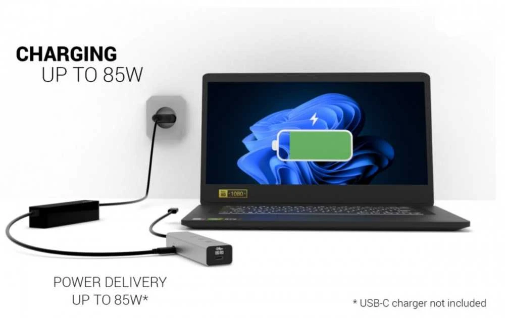 I-tec Metalinis USB-C įkrovimo šakotuvas, 5 prievadų, su USB-C vaizdo įrašu, 8K + maitinimo šaltiniu, 85 W