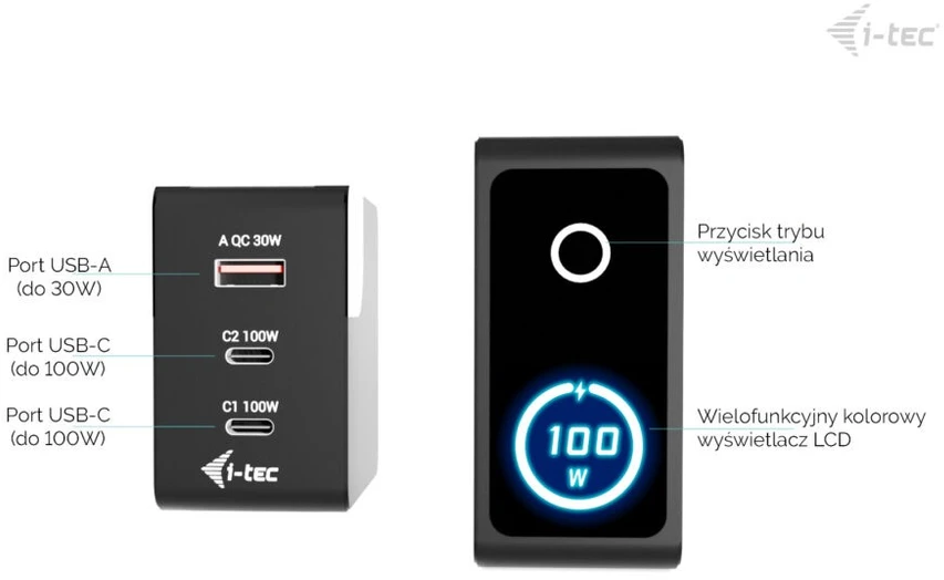 „I-tec“ 100 W USB | 2 x USB-C | 1 x USB-A | LCD | 150 cm