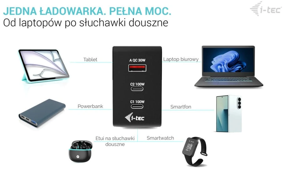 „I-tec“ 100 W USB | 2 x USB-C | 1 x USB-A | LCD | 150 cm
