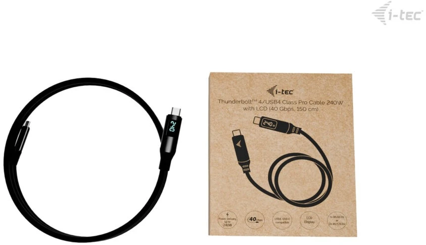 I-tec Kabelis thunderbolt 4/usb4 class pro cable 240w 2x 4k/120hz 40gbps lcd 150 cm