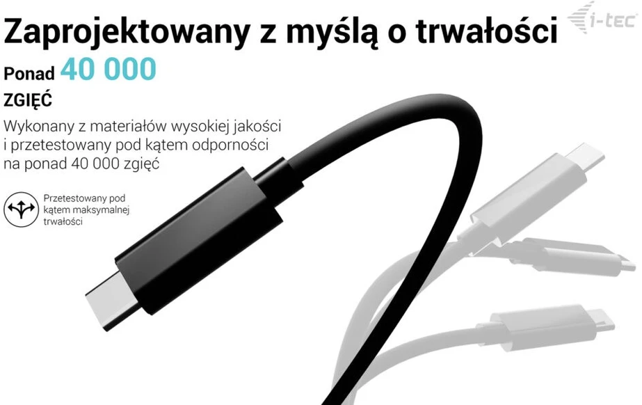I-TEC USB-C Charging Cable 1.8m supports USB Power Delivery iki 100 W