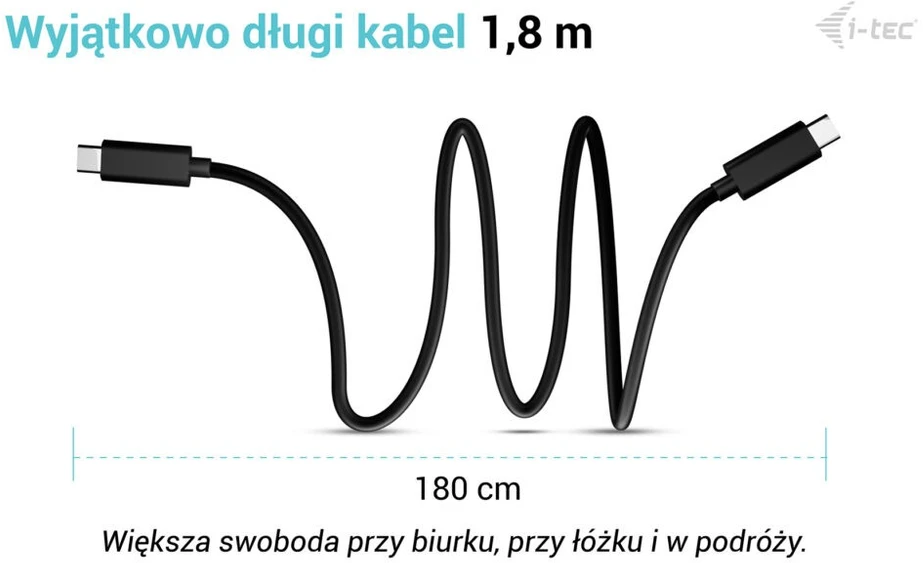 I-TEC USB-C Charging Cable 1.8m supports USB Power Delivery iki 100 W