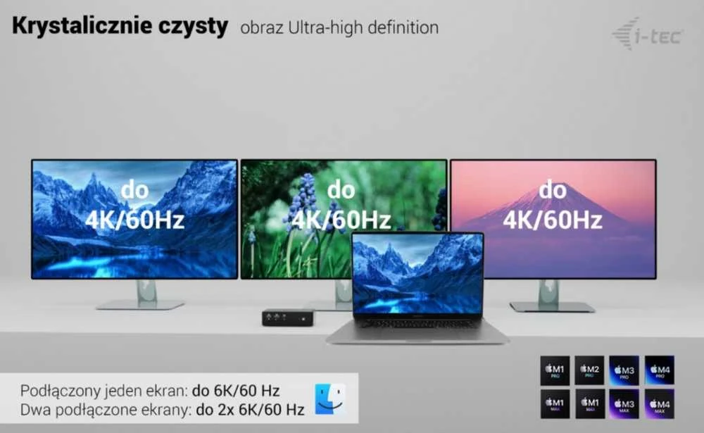 „I-tec Thunderbolt 5 Quattro“ ekrano dokas, 2x HDMI, 2x TB5 (iki 120 Gbps, 30 W), 5x USB (10 Gbps, BC 1.2), 2,5 colio garso išvesties kortelė, maitinimo šaltinis 140 W (TB5 kabelis, 1 m)