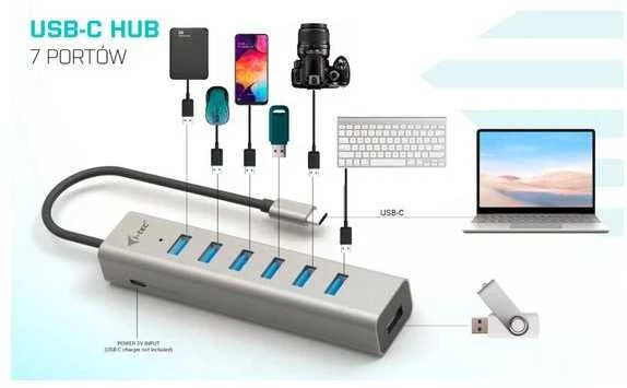 I-tec Stebulės usb-c įkrovimo metalinis stebulės 7 prievadas
