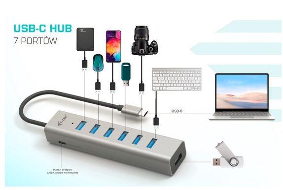 I-TEC USB-C įkrovimo metalinis HUB 7 prievadas be maitinimo adapterio