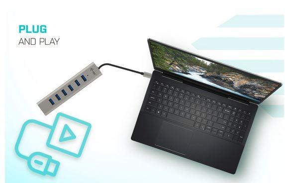 I-TEC USB-C įkrovimo metalinis HUB 7 prievadas be maitinimo adapterio
