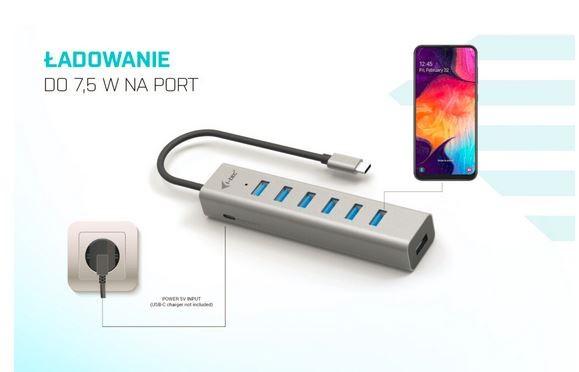I-TEC USB-C įkrovimo metalinis HUB 7 prievadas be maitinimo adapterio