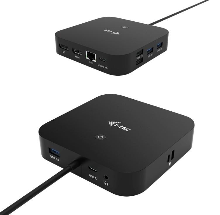 I-TEC USB-C Dual Ekranas MST DS 1xDP 1xHDMI 1xGLAN 3xUSB 3.0 2x USB 2.0 1xUSB-C-Datei 1xGarso / mikrofono lizdas 1x100W USB-C PD