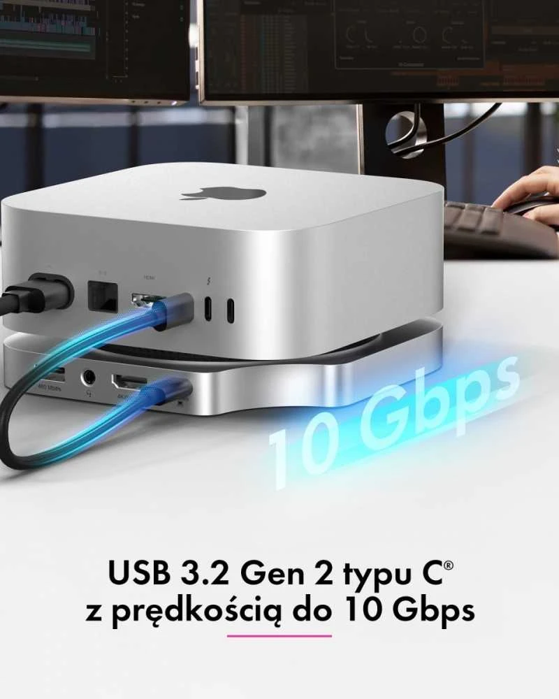 ICY BOX USB-C 7w1, skirtas „Mac Mini M4“ | 3x USB-A | 1x HDMI | 1x garso/mikrofono | 1x SD/Micro SD | 1x M.2 NVMe