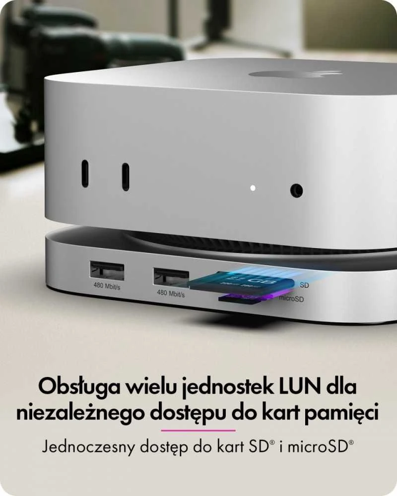 ICY BOX USB-C 7w1, skirtas „Mac Mini M4“ | 3x USB-A | 1x HDMI | 1x garso/mikrofono | 1x SD/Micro SD | 1x M.2 NVMe