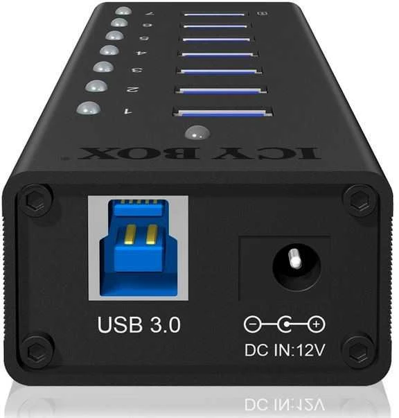 RaidSonic ICYBOX IB-AC618 Icy Box 7 x Port USB 3.0 Hub su USB įkrovimo prievadu, Juodas