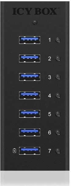 RaidSonic ICYBOX IB-AC618 Icy Box 7 x Port USB 3.0 Hub su USB įkrovimo prievadu, Juodas