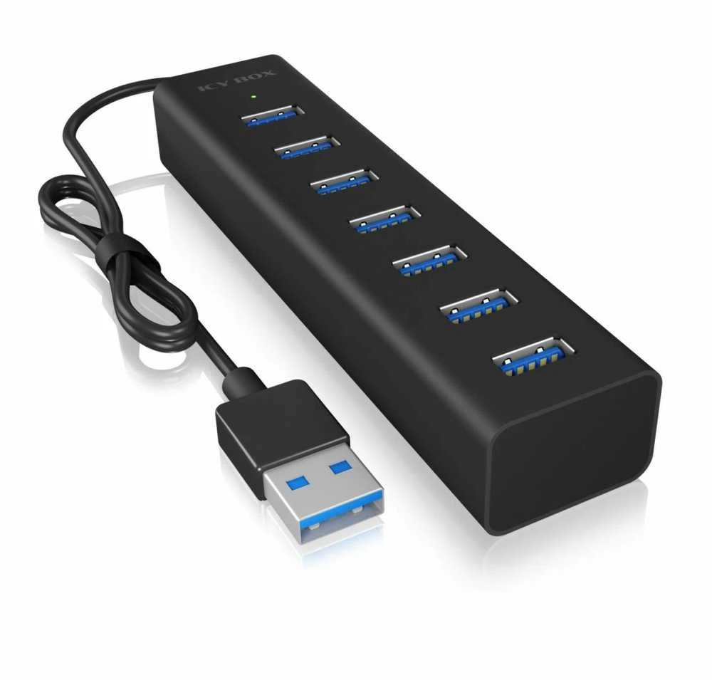 Icy Box RaidSonic ICYBOX IB-HUB1700-U3 7 prievadų šakotuvas su A tipo USB sąsaja ir maitinimo šaltiniu